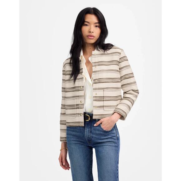 NWOT Madewell Womens Safari Khaki Striped Lined Tweed Button-Front Jacket Size S - Picture 1 of 10